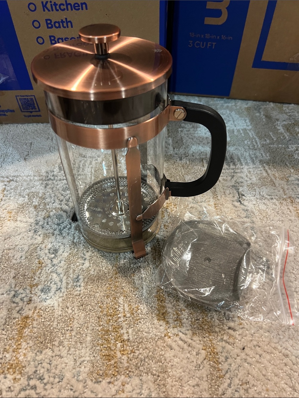 Copper tone French Press Coffee Maker with Black Handle - Home Accents z26